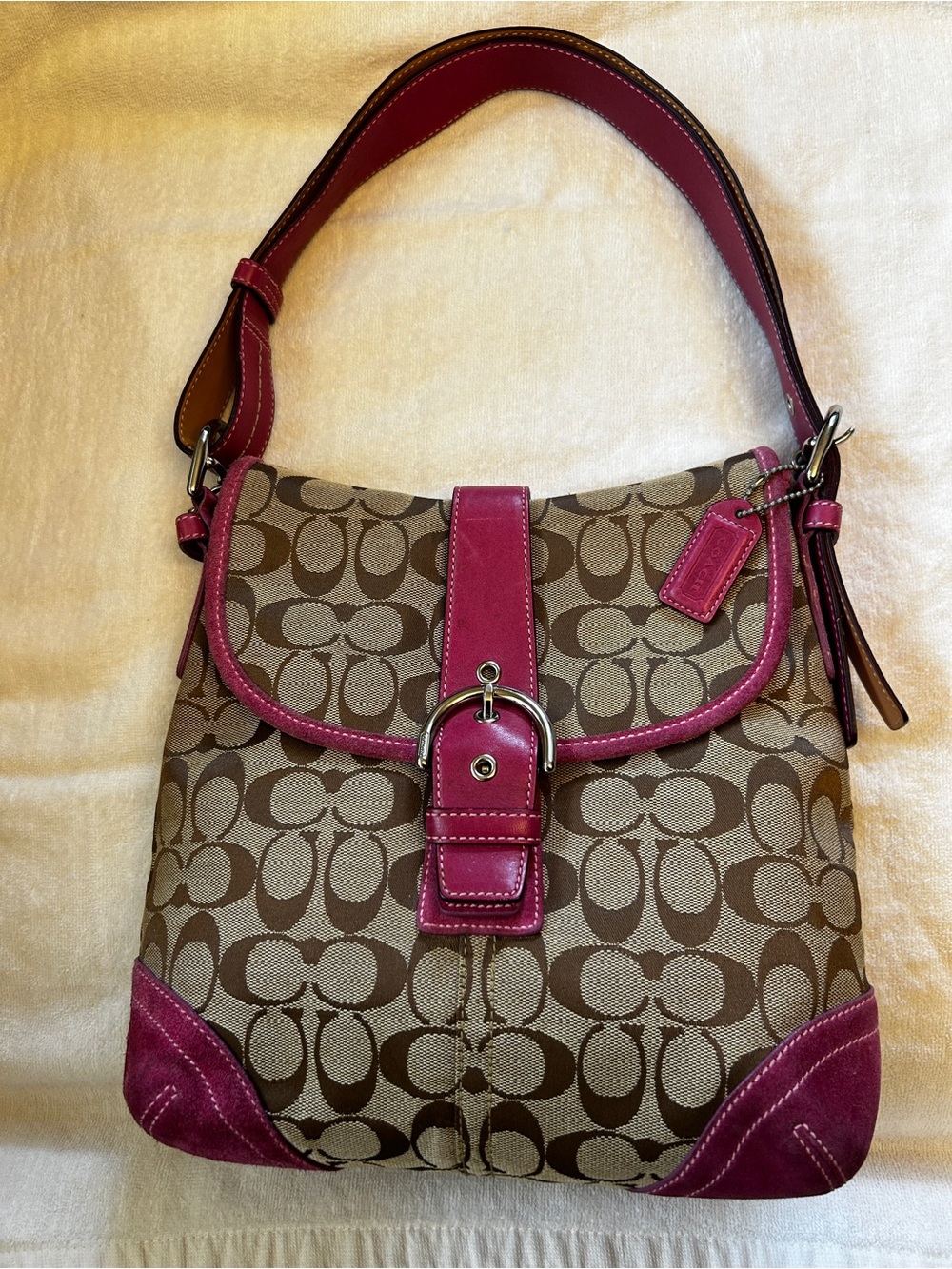 Rare Vintage Y2K Coach Pink Signature SoHo Flap Bag 7016